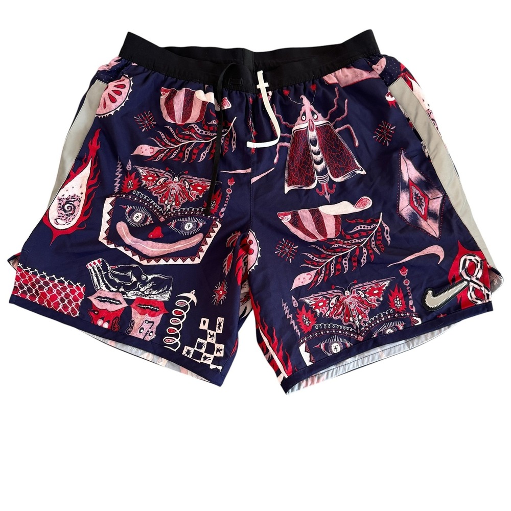 Nike Flex Dri-FIT Wild Run Large 7in Navy Moth Print Running Shorts CJ5816-521